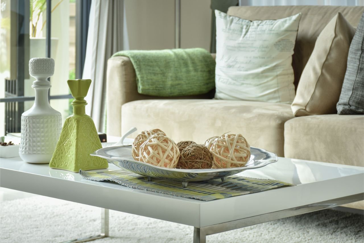 Modern interior of open space with design modular sofa,