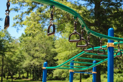 monkey bars and rings at the jungle gym playground